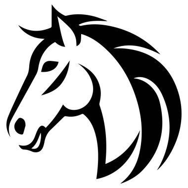 Sanat ve yaratıcı tasarım için yelesi akan bir atın zarif siyah ve beyaz silueti.