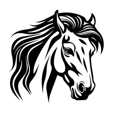 Monokrom Biçimli Akan Yelesi olan Zarif At Başı Çizimi Sanat ve Tasarım Projeleri İçin Mükemmel