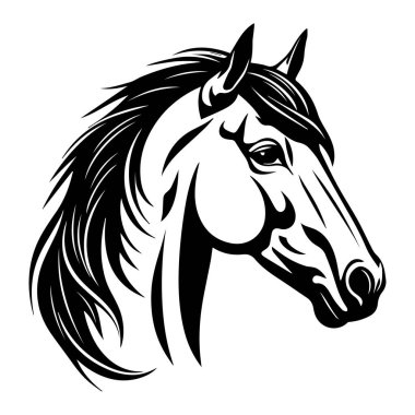Yaratıcı ve Sanatsal Amaçlar İçin Siyah Siluet İçinde Görkemli Bir At Başının Detaylı Resmedilmesi