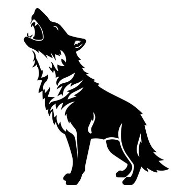Yaratıcı Tasarım ve İllüstrasyon Projeleri İçin Siyah ve Beyaz Uluyan Kurt Silueti