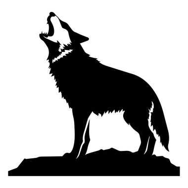 Gece Uluyan Kurt Silueti Vahşi Hayvan Temsilciliği Minimalist Sanat Tarzı ile Ayışığına Karşı