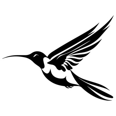 Uçan sinekkuşunun zarif siyah silueti temiz bir arka planda ayrıntılı kanat tasarımına sahip.