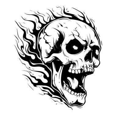 Siyah ve Beyaz Kafatası Alev Tasarımı, Yoğunluğu ve Duyguyu Cesur Sanatsal Tarzla İfade Etme