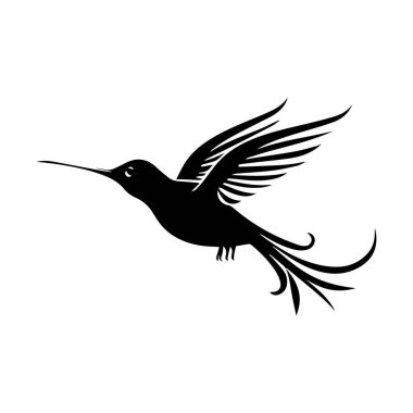 Ayrıntılı kanatları ve kuyruk tüyleriyle uçan bir sinekkuşunun zarif silueti, doğa temalı tasarımlar için mükemmel.