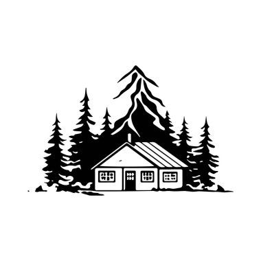 Etrafı hep yeşil ağaçlarla çevrili, sakin ve huzurlu manzaralı görkemli dağlarla çevrili bir kış kulübesi.