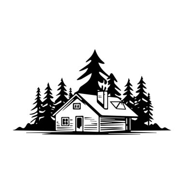 Huzurlu bir orman manzarasında, çevresi ağaçlarla çevrili, rahat ahşap kulübe doğa severler ve açık hava meraklıları için mükemmel.