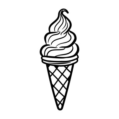 Dondurmalı leziz dondurma külahı Yaz Tatlıları ve Siyah ve Beyaz Tasarım Tatlı İkramları için ideal.