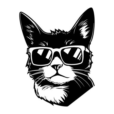Güneş Gözlüklü Havalı Kedi Moda ve Yaşam Tarzı Teması İçin Moda ve Eğlenceli Sanat Resimleri Tasarımı İdeal
