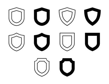 Kalkan UI Simgesi Katı ve Satır Koruma Gizlilik Vektör Koleksiyonu
