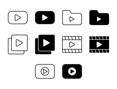 Video UI Simgesi Katı ve Satır Filmi Ortam Vektörü Biçimi Koleksiyonu