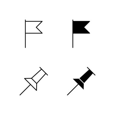 Satır ve Katı Biçimli Pin ve Bayrak Simgesi Koleksiyonu