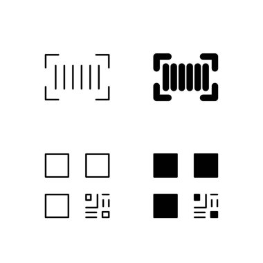 Satır ve Solid Biçimli Barkod ve QR Kod Simgesi Koleksiyonu