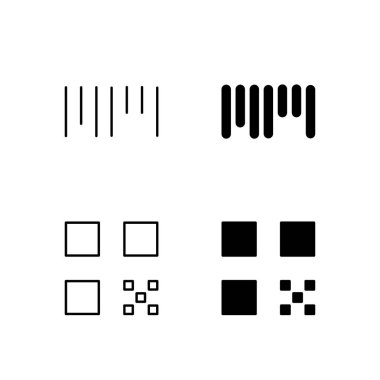 Satır ve Solid Biçimli Barkod ve QR Kod Simgesi Koleksiyonu