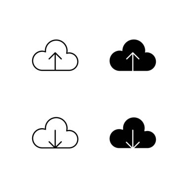 Bulut Yükleme ve Bulut İndirme Simge Koleksiyonu Satır ve Solid Biçiminde
