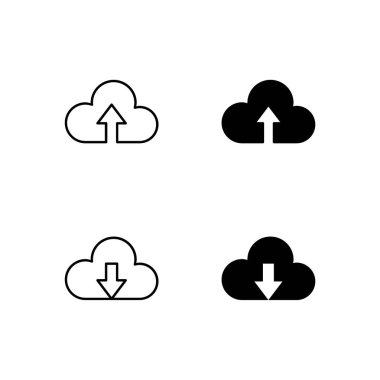 Bulut Yükleme ve Bulut İndirme Simge Koleksiyonu Satır ve Solid Biçiminde