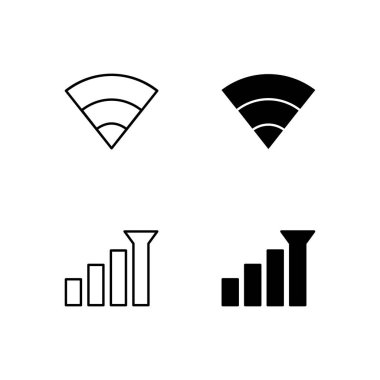 Satır ve Solid Biçiminde Wi-Fi ve Sinyal Simgesi Koleksiyonu