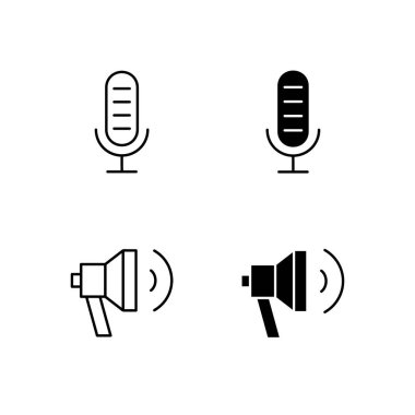 Satır ve Solid Biçiminde Mikrofon ve Hoparlör Simgesi Koleksiyonu