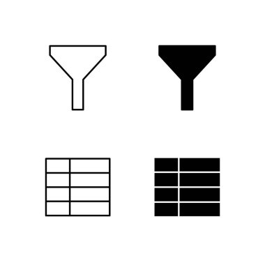Satır ve Katı Biçimli Filtre ve Tablo Simgesi Koleksiyonu