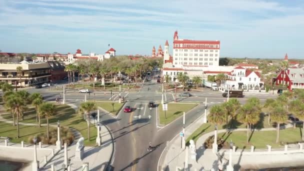 Aerial View Augustine Florida Forward Camera Motion Bridge Lions Cathedral — Stock Video