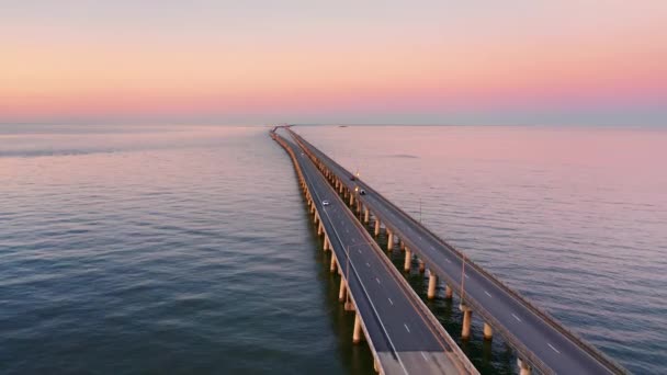 Вид Воздуха Тоннель Моста Чесапикского Залива Закате Передней Камеры Cbbt — стоковое видео