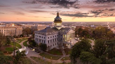 Aerial view of the South Carolina Statehouse at dusk in Columbia, SC. Columbia is the capital of the U.S. state of South Carolina and serves as the county seat of Richland County clipart
