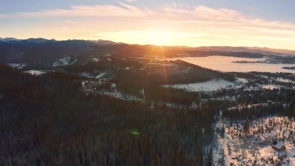 Aerial View Frozen Georgetown Lake Philipsburg Montana Sunset Anaconda Range — Stock Video