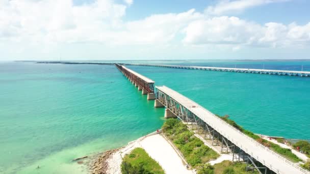 Luchtfoto Van Bahia Honda Rail Bridge Een Zonnige Dag Bahia — Stockvideo