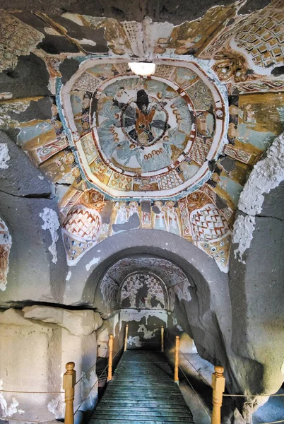 Ilhara Valley Turkey October 2022 Vertical Panorama Agacalti Kilise Troglodyte — 스톡 사진