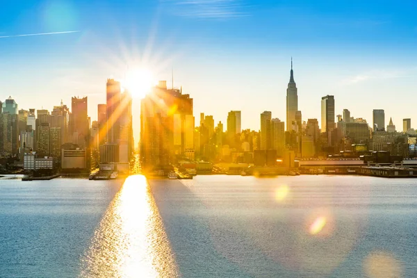 New York City Skyline Lever Soleil Vue Weehawken Long 42Ème — Photo