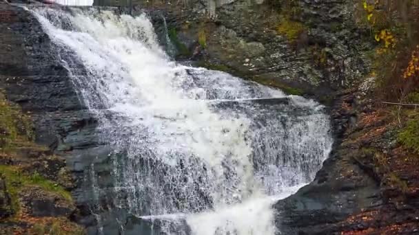 宾夕法尼亚州Poconos的Raymondskill Falls 雷蒙基尔瀑布高达150英尺 是宾夕法尼亚州最高的瀑布 — 图库视频影像