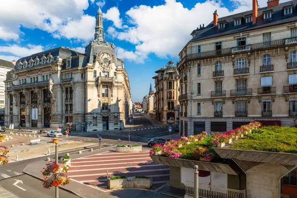 Plaats Grangier Temple Street Dijon Met Het Poste Gebouw Dijon Rechtenvrije Stockfoto's