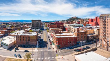 Aerial panorama of Butte, Montana along Park street. Butte is a consolidated city-county and the county seat of Silver Bow County, Montana, United States. clipart