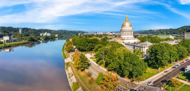 West Virginia State Capitol and skyline, in Charleston along Kanawha river. Charleston is the capital and most populous city of the U.S. state of West Virginia and the seat of Kanawha County clipart