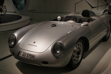 Stuttgart, Germany - July 5 2022: Historic collection of Porsche racing, sport and classic cars. Interior of Porsche automobile museum. Permanent exhibition of 911 targa, 961, Carrera coupe and others