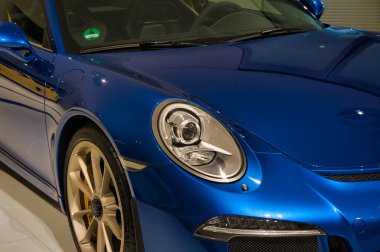 Stuttgart, Germany - July 5 2022: Historic collection of Porsche racing, sport and classic cars. Interior of Porsche automobile museum. Permanent exhibition of 911 targa, 961, Carrera coupe and others