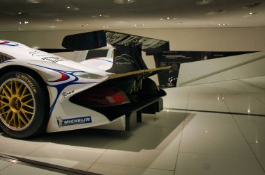 Stuttgart, Germany - July 5 2022: Historic collection of Porsche racing, sport and classic cars. Interior of Porsche automobile museum. Permanent exhibition of 911 targa, 961, Carrera coupe and others