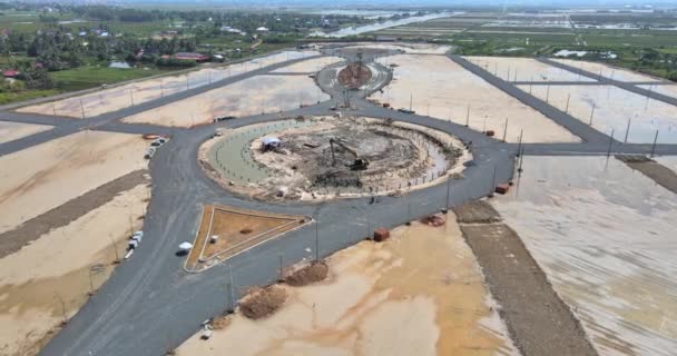 Drone Shot Tilt Construction New Roundabout Excavator Action — Stock Video