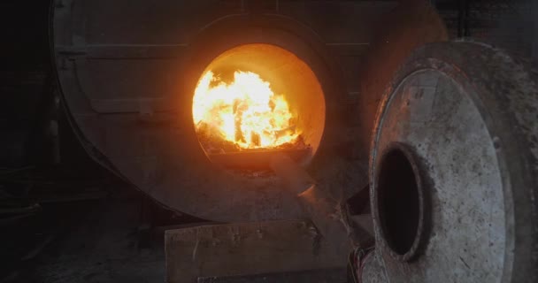 Nahaufnahme Von Brennholz Ofen Wärme Zum Kochen Von Wasser Und — Stockvideo