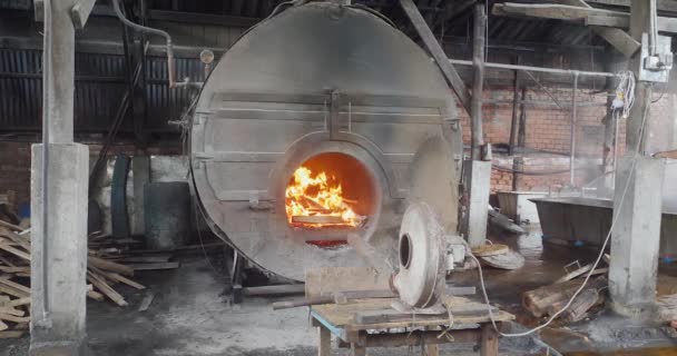 Brennholz Ofen Wärme Zum Kochen Von Wasser Und Garnelen Der — Stockvideo