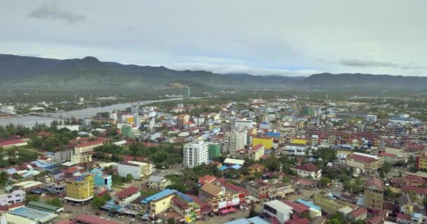 Drohnenschuss Zeigt Stadt Kampot Morgenlicht Stock-Filmmaterial