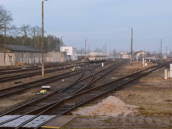 Railway Station City Zagan Poland Numerous Railway Tracks Leading Leaving — Stock Photo, Image