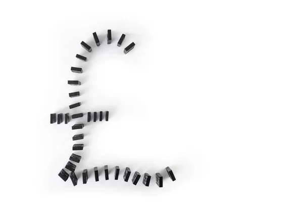 Schwarze Domino Fliesen Form Eines Englischen Währungssymbols Auf Weißem Hintergrund — Stockfoto