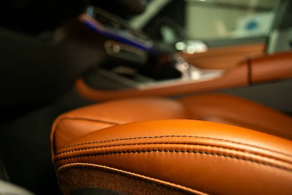 Soft Focus Close Orange Leather Driver Seat Luxury Car — Stock Photo, Image