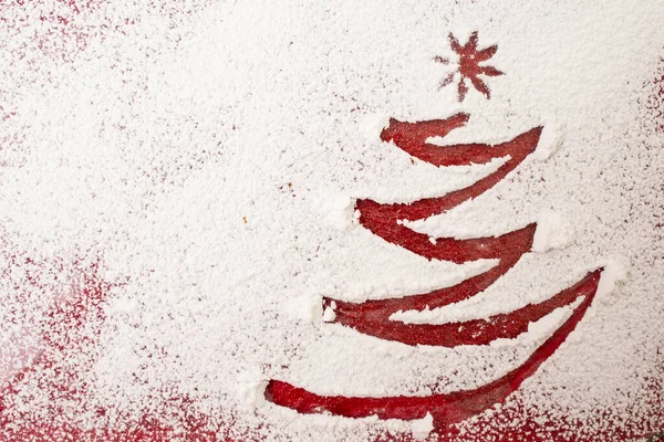 Christmas tree finger draw, on powder sugar, minimal holiday background
