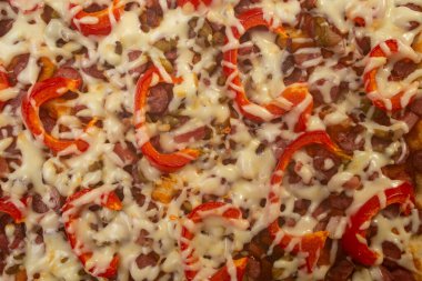 red bell pepper pizza texture soft focus close up