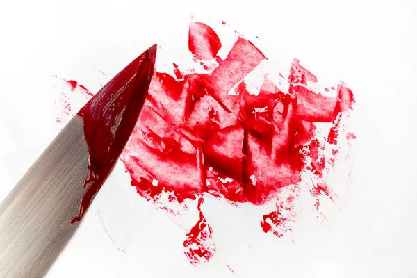 Chopping Knife Blood Smudge White Background — Foto Stock