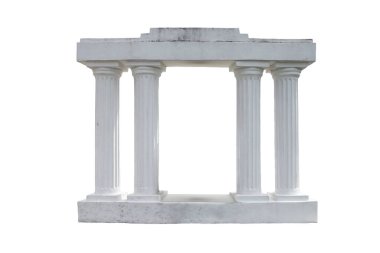 Beyaz arkaplanda izole edilmiş dört kolon, soyut antik çerçeve