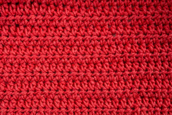 Hand Made Crochet Pattern Textured Red Abstract Background Horizontal Lines — Stock Photo, Image