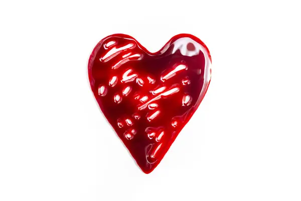 Σχήμα Καρδιάς Κατασκευασμένο Κόκκινο Αίμα Λευκό Φόντο — Φωτογραφία Αρχείου