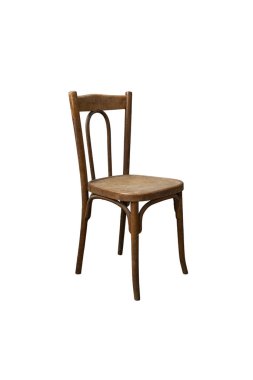Beyaz arkaplanda izole edilmiş boş vintage bentwood sandalye, portre arkaplan